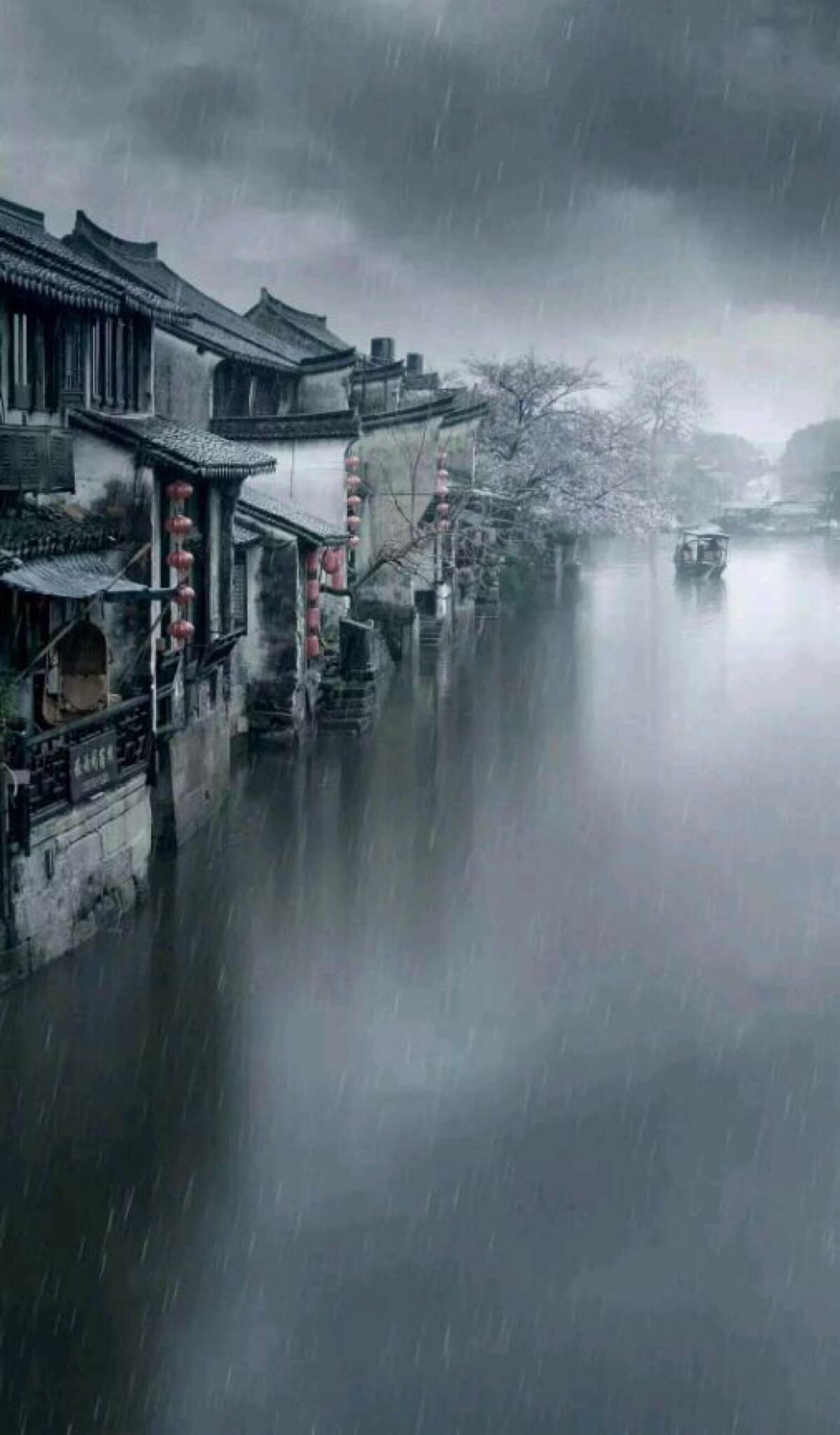 江南雨景烟雨图片